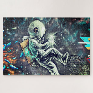 Grunge Modern Space Astronaut Street Art Jigsaw Puzzle