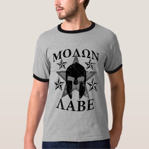 GRUNGE Molon Labe 5 STARS Spartan Helmet T_Shirt