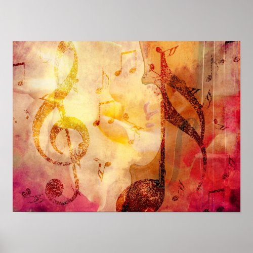 Grunge music notes with violin poster