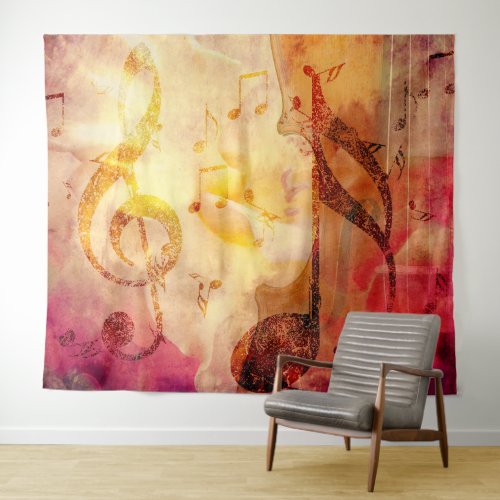 Grunge music notes with violin tapestry