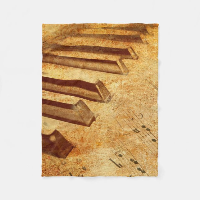 Grunge Music Sheet Piano Keys Fleece Blanket (Front)