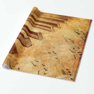 Grunge Music Sheet Piano Keys Wrapping Paper