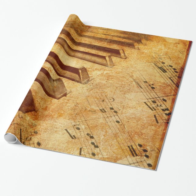Grunge Music Sheet Piano Keys Wrapping Paper (Unrolled)