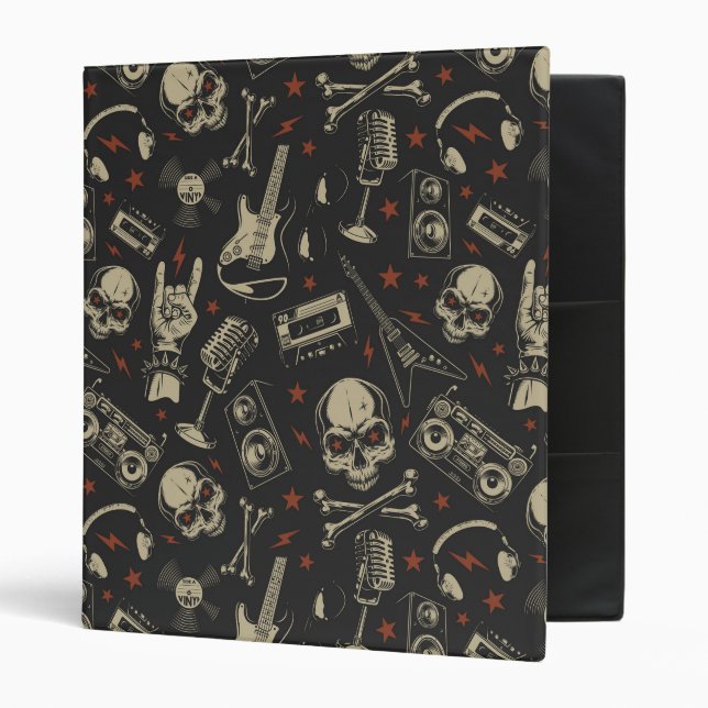 Grunge music skull crossbones pattern 3 ring binder (Front/Inside)