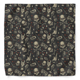 Grunge music skull crossbones pattern bandana