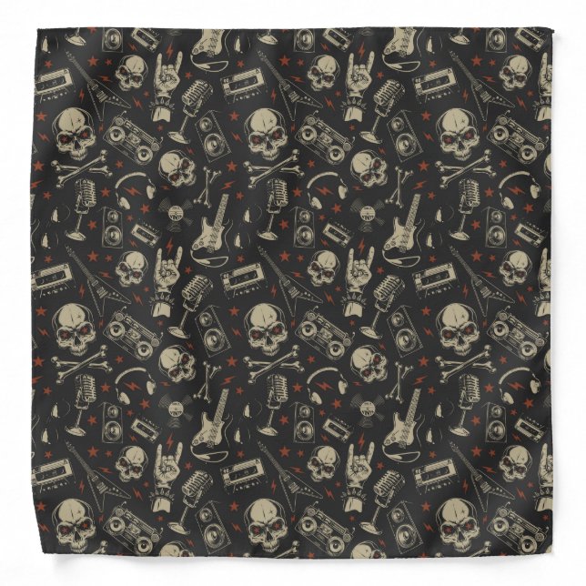 Grunge music skull crossbones pattern bandana (Front)