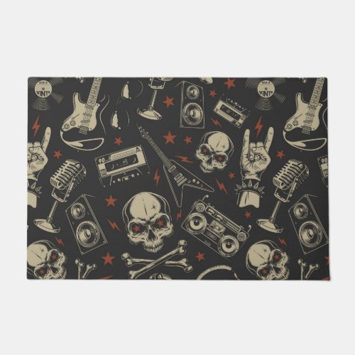 Grunge music skull crossbones pattern doormat