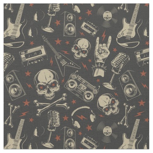 Grunge music skull crossbones pattern fabric