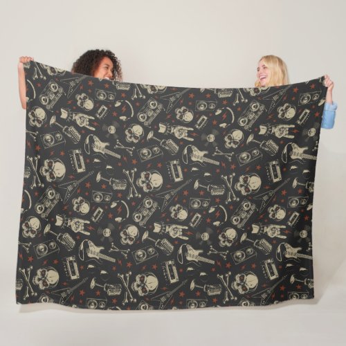 Grunge music skull crossbones pattern fleece blanket