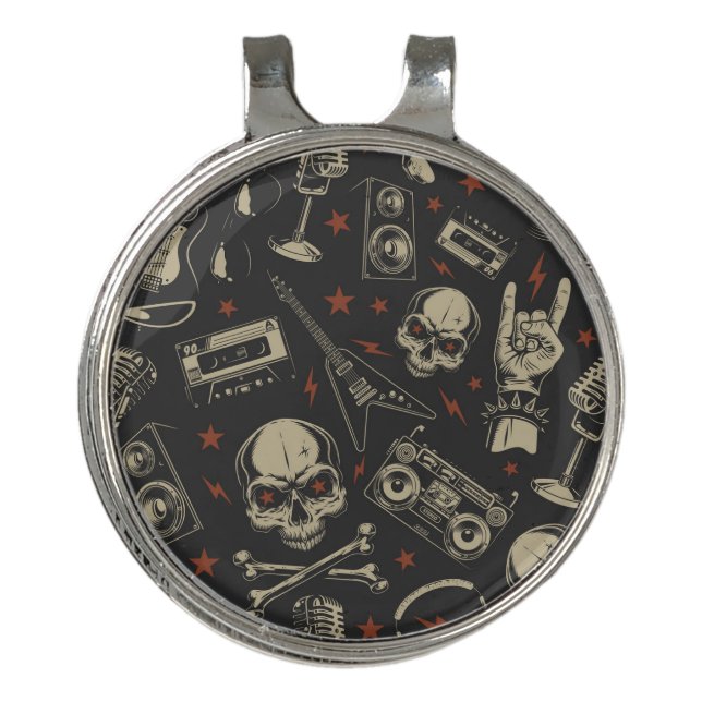 Grunge music skull crossbones pattern golf hat clip (Front)