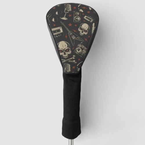 Grunge music skull crossbones pattern golf head cover