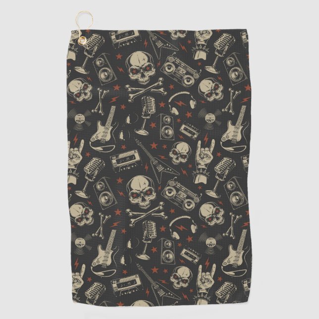 Grunge music skull crossbones pattern golf towel (Front)