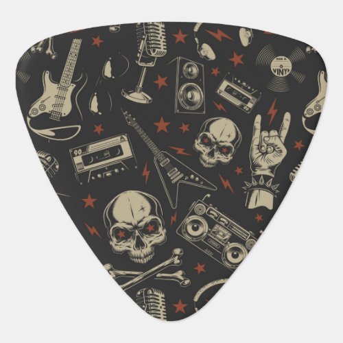 Grunge music skull crossbones pattern guitar pick