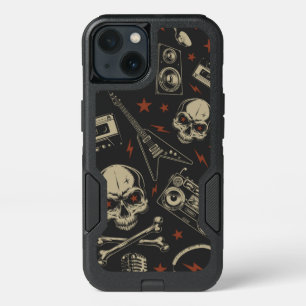 Grunge music skull crossbones pattern iPhone 13 case