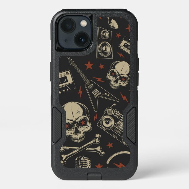 Grunge music skull crossbones pattern otterbox iPhone case (Back)
