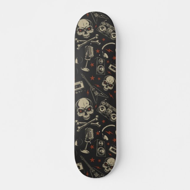 Grunge music skull crossbones pattern skateboard (Front)