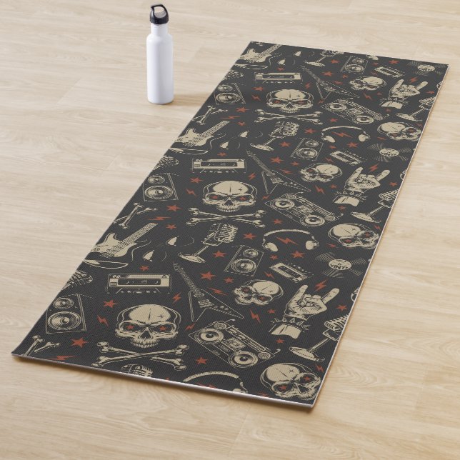 Grunge music skull crossbones pattern yoga mat (In Situ)