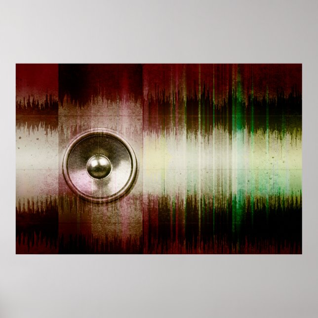 Grunge music speaker with soundwaves poster (Front)