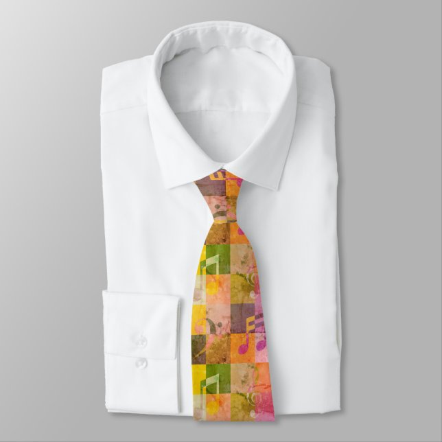 Grunge Musical Notes | Music Themed Art Neck Tie (Tied)