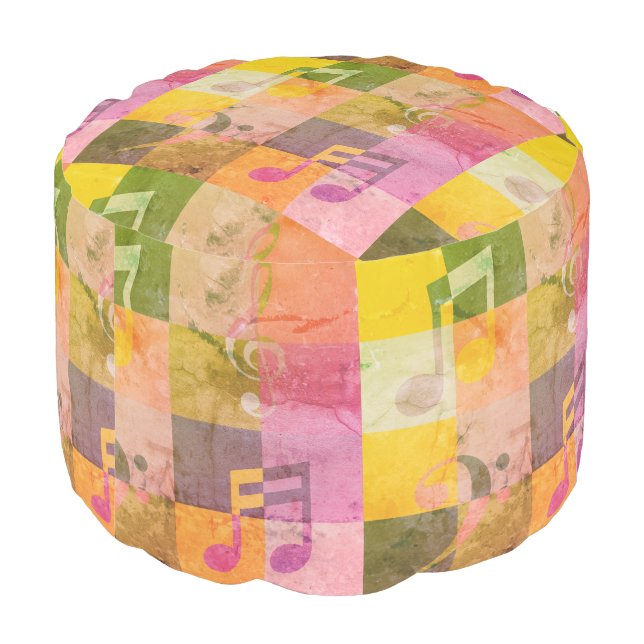Grunge Musical Notes | Music Themed Art Pouf (Angled Back)