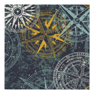 Grunge nautical rose wind compass vintage vintage  faux canvas print
