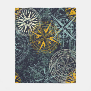 Grunge nautical rose wind compass vintage vintage fleece blanket
