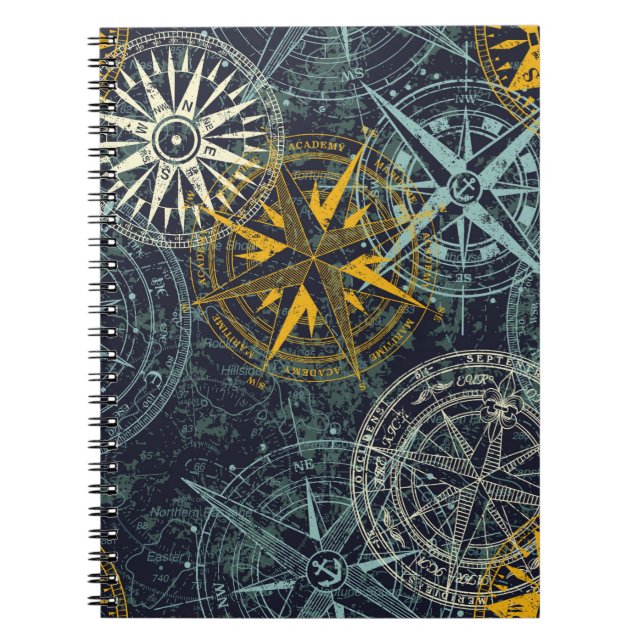 Grunge nautical rose wind compass vintage vintage  notebook (Front)
