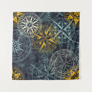 Grunge nautical rose wind compass vintage vintage tapestry
