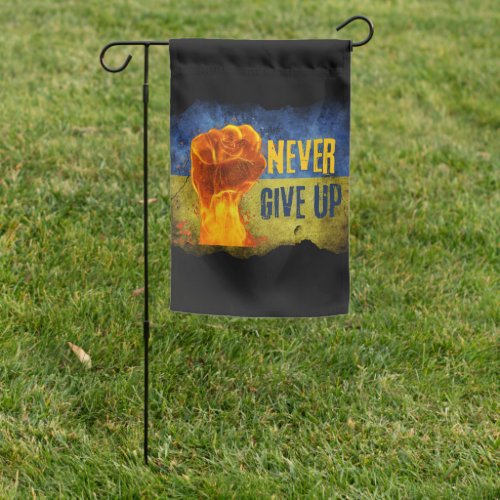 Grunge Never Give Up Ukraine Flaming Fist   Garden Flag