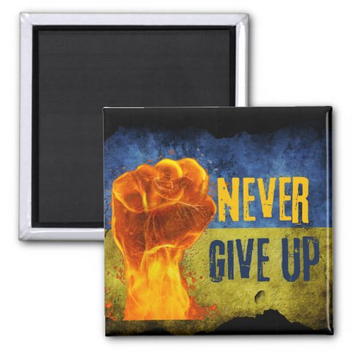 Grunge Never Give Up Ukraine Flaming Fist Magnet