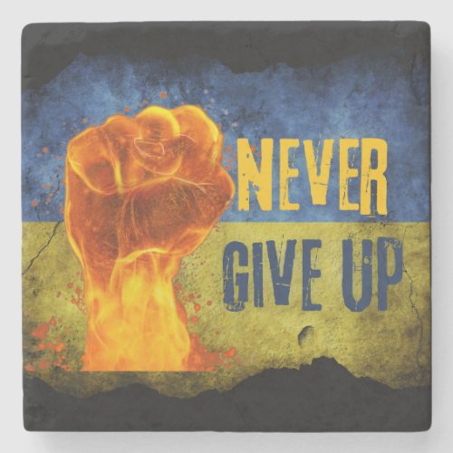 Grunge Never Give Up Ukraine Flaming Fist Stone Coaster