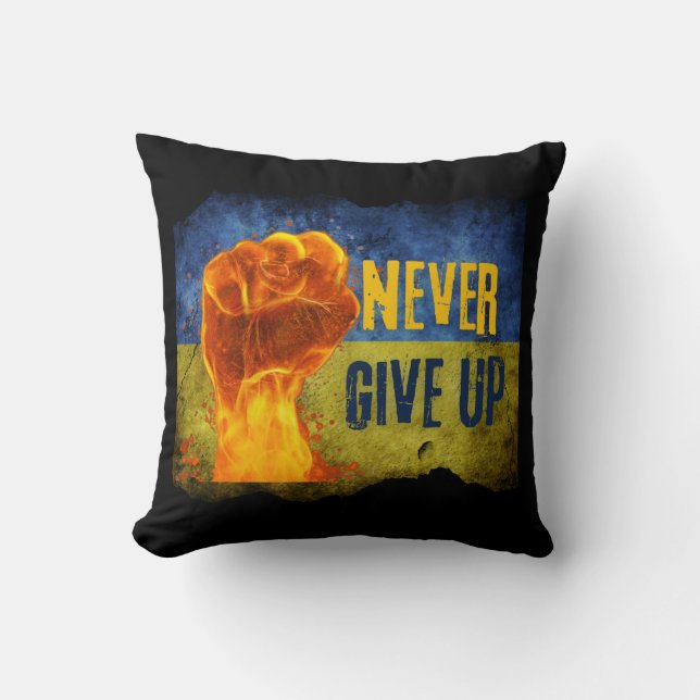 Grunge Never Give Up Ukraine Flaming Fist  Throw Pillow (Front)