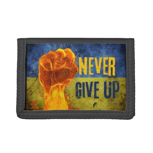 Grunge Never Give Up Ukraine Flaming Fist   Trifold Wallet