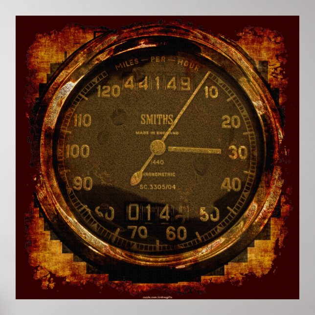 Grunge Old-style Speedometer Auto Art Poster (Front)