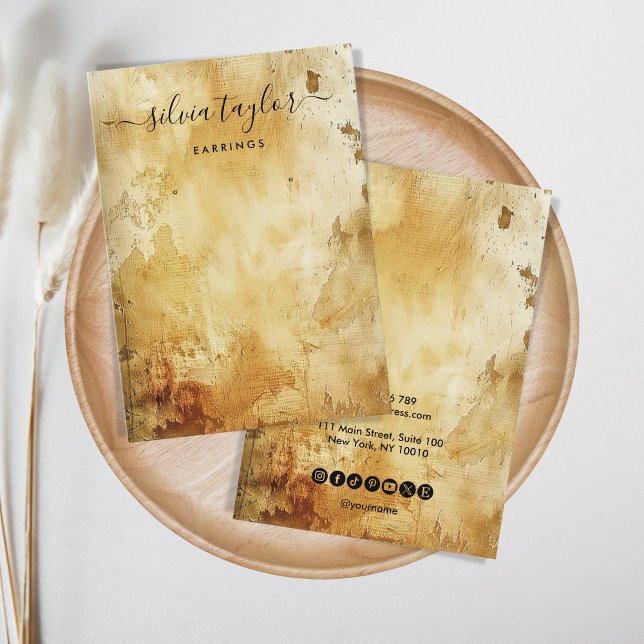 Grunge Old Wood Gold Earring Display Business Card (grunge texture)
