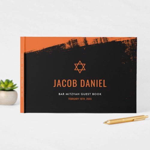 Grunge Orange Black Bar Mitzvah Guest Book