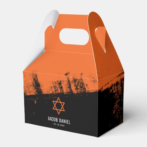 Grunge Orange Black Bar Mitzvah Personalized Favor Boxes