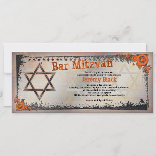 Grunge Orange Black Grey Bar Mitzvah Invitation