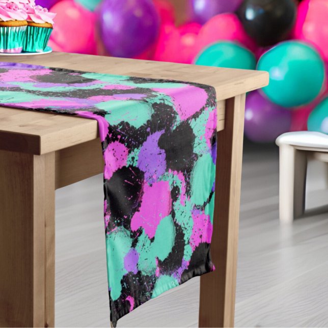 Grunge Paint Splatter Pink Purple Teal Birthday Medium Table Runner (Creator Uploaded)
