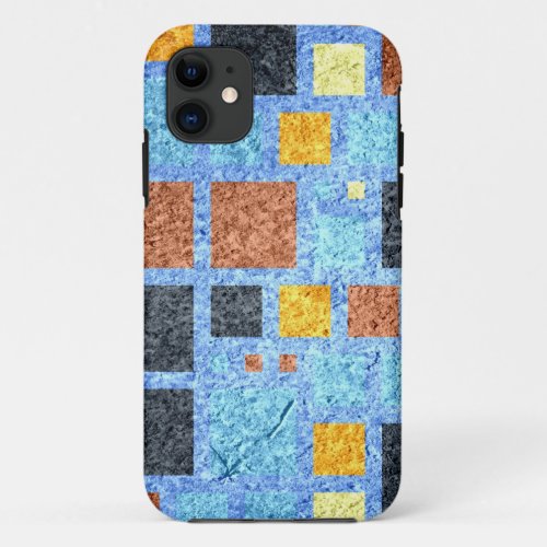 Grunge Painted Retro Modern Squares Pattern iPhone 11 Case