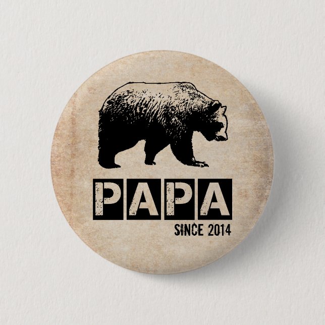 Grunge Papa Bear Since 2014, Black Pinback Button (Front)
