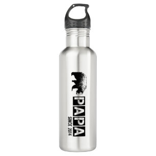 Grunge Papa Bear Since 2014, Black Stainless Steel Water Bottle
