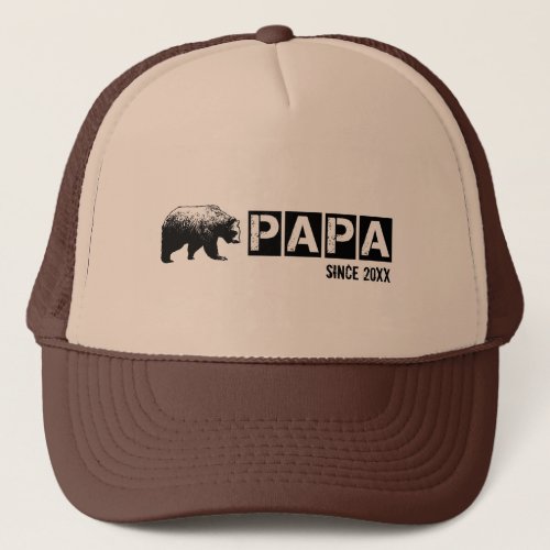 Grunge Papa Bear Since Year Black Trucker Hat