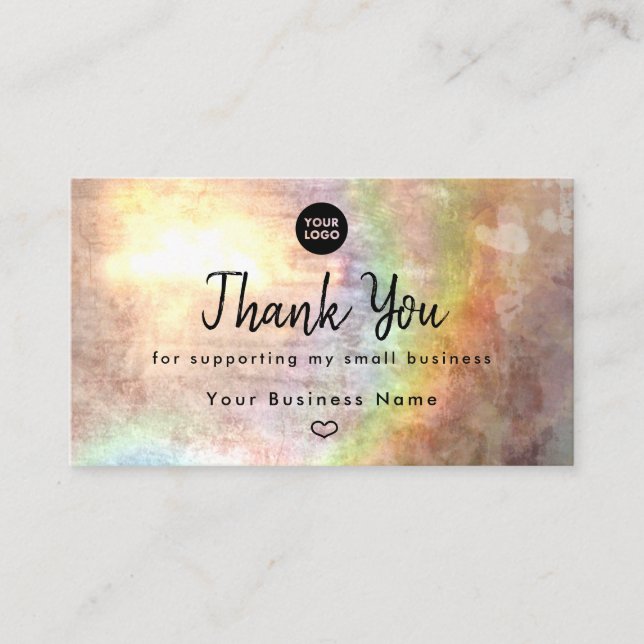 Grunge Pastel Tan Beige Heart Thank You Business Card (Front)