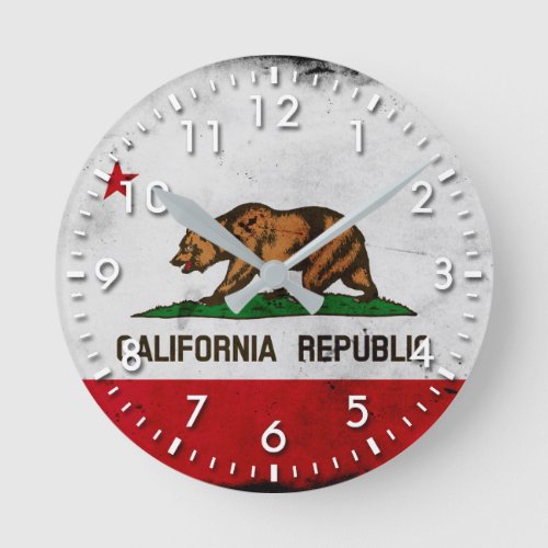 Grunge Patriotic California State Flag Round Clock