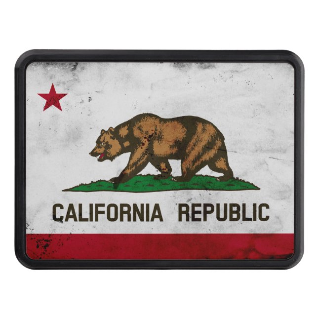 Grunge Patriotic California State Flag Tow Hitch Cover (Front)