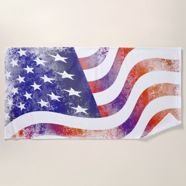Grunge patriotic flowing American flag, Old Glory: Beach Towel (Front)