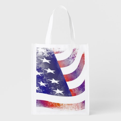 Grunge patriotic flowing American flag Old Glory Grocery Bag