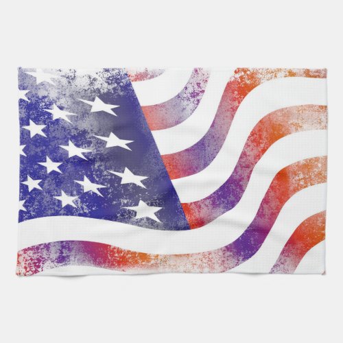 Grunge patriotic flowing American flag Old Glory Kitchen Towel