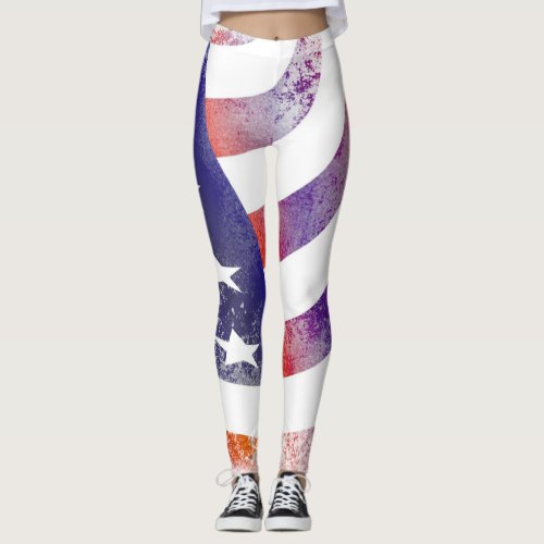 Grunge patriotic flowing American flag Old Glory Leggings